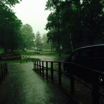 Summer camp storms rain